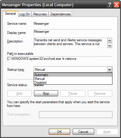 disable or enable messemger service
